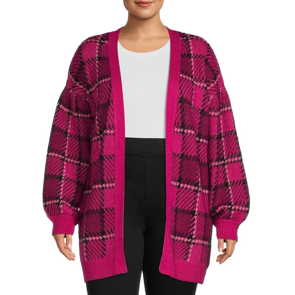 Terra & Sky Pink Quited Pink Open Front Puff Sleeve Cardigan Sz. 2X
